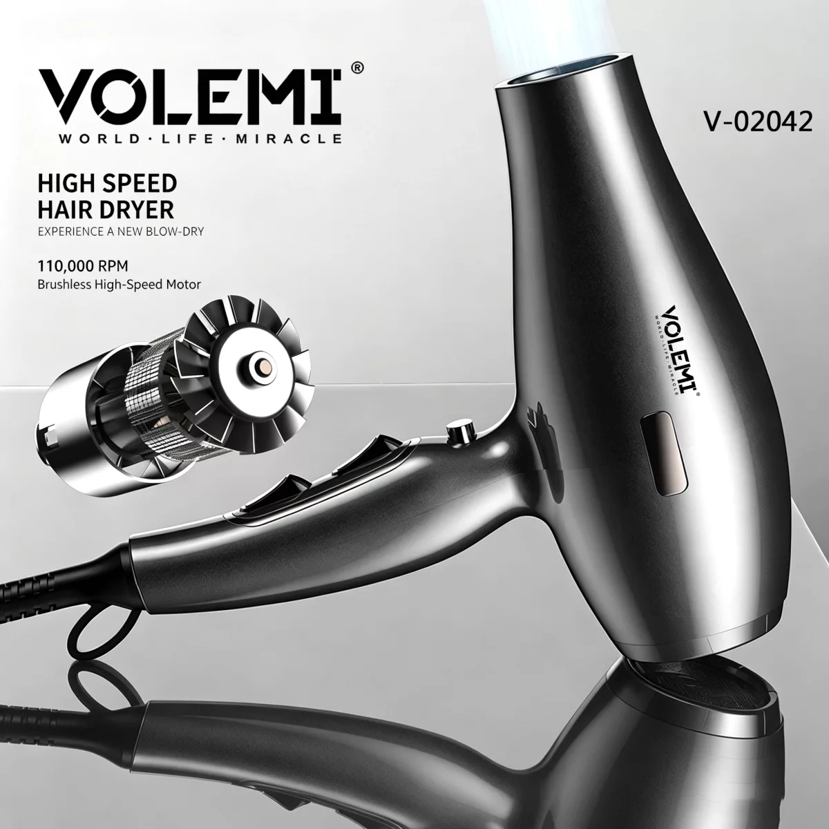 VOLEMI high-speed brushless motor hair dryer (silver)
