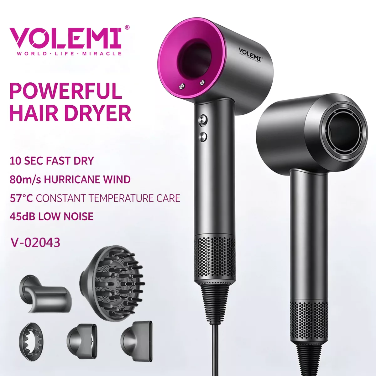 VOLEMI high-speed negative ion hair dryer (purple ring model)
