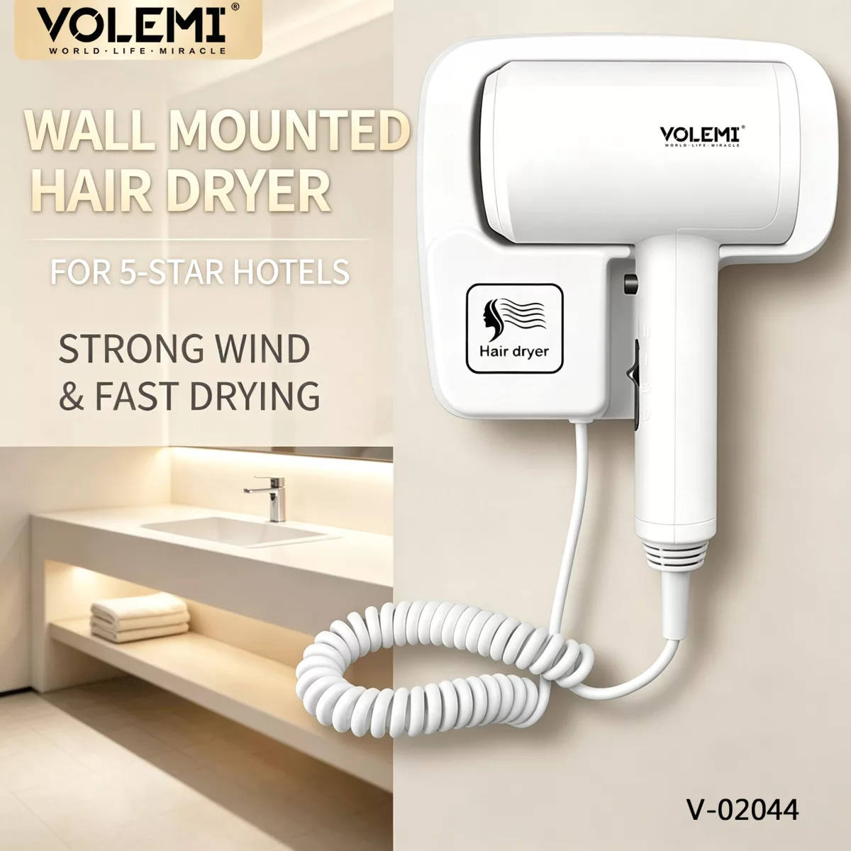 VOLEMI wall-mounted hotel hair dryer