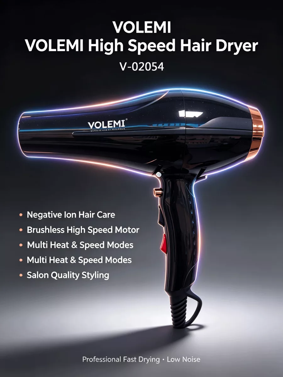 VOLEMI High Speed Brushless RGB Hair Dryer (Black)
