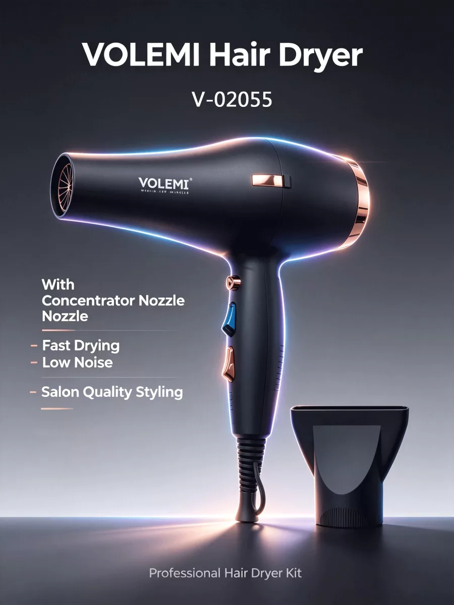 VOLEMI negative ion professional hair dryer set (black)