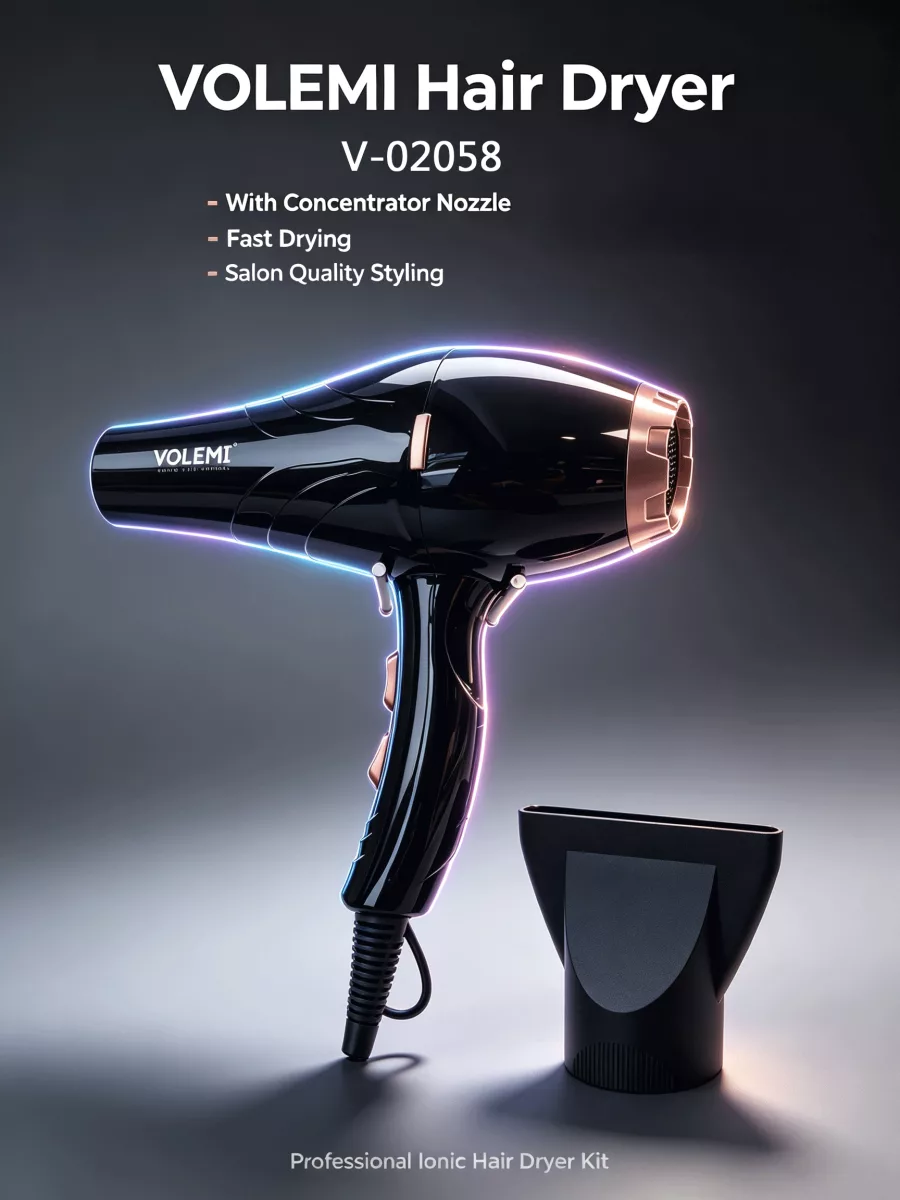 VOLEMI negative ion professional hair dryer set (black)